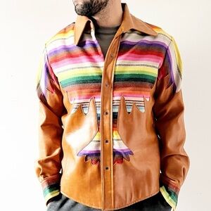 Vintage Deadstock 70s Southwestern Eagle Indian Blanket Jacket Adobe Tan Hybrid